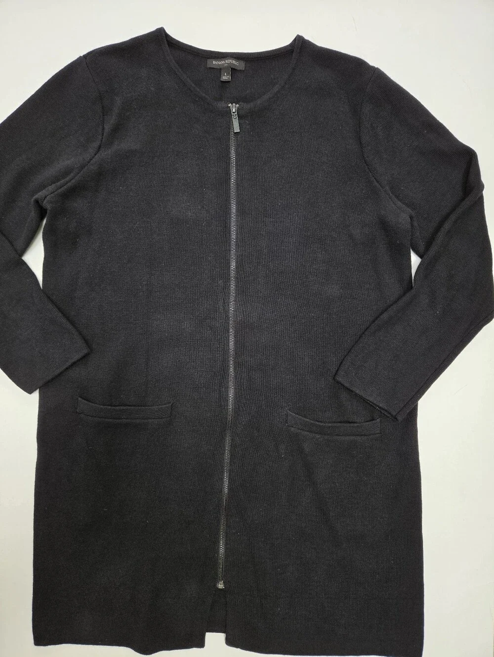 Banana republic long sleeve tunic cardigan zip front black size Large